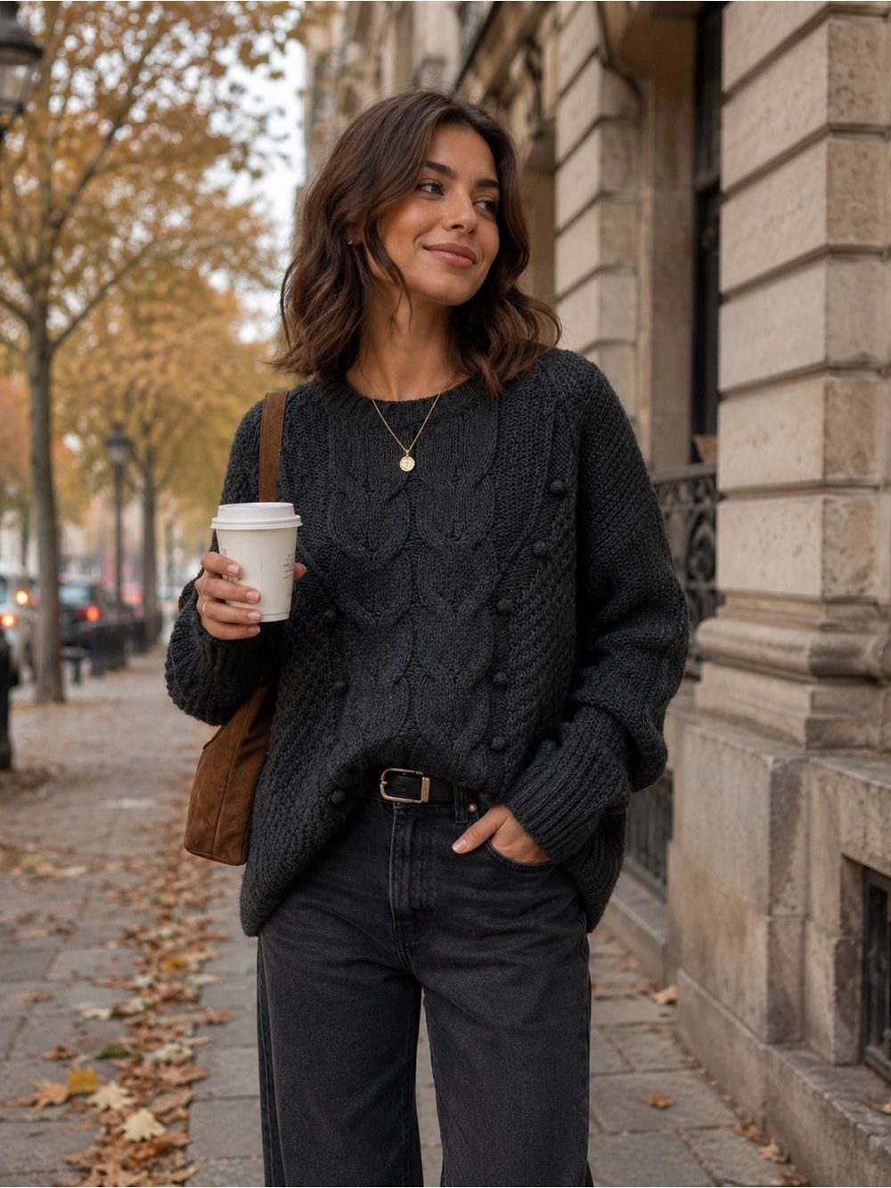 Pins & Needles Charcoal Bobble Cable Crew Sweater